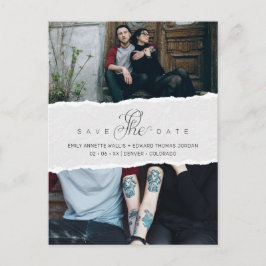 Ripped Paper Effect Wedding Custom Photo Script インビテーションポストカード