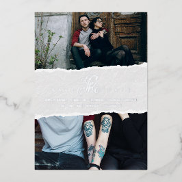 Ripped Paper Effect Wedding Custom Photo Script 箔招待状