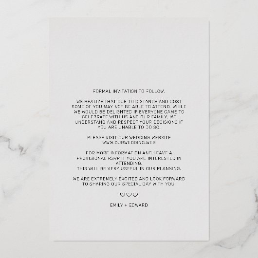 Ripped Paper Effect Wedding Custom Photo Script 箔招待状 (裏面)