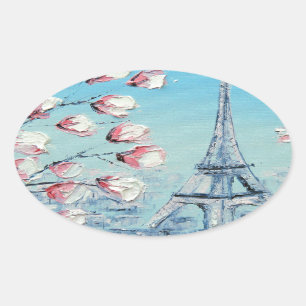 risの春の絵画、エッフェル塔の桜 楕円形シール