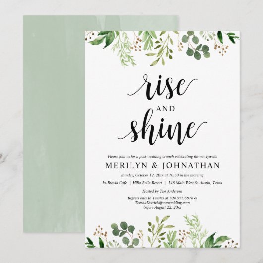 Rise and Shine、Greenery Postのブ結婚ランチ 招待状 (正面/裏面)