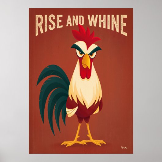 Rise and Whine – Funny Rooster Cartoon Character ポスター (正面)