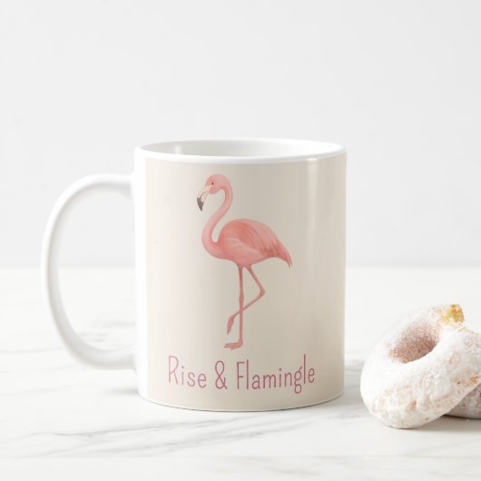 Rise & Flamingle Flamingo – ソフトベージュトロピカル コーヒーマグカップ (ドーナツ)