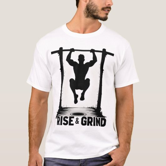 Rise & Grind | Intense Calisthenics Pull-Up Silhou Tシャツ (正面)