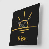 Rise — Minimalist Sunrise スクエア壁時計 (傾斜)