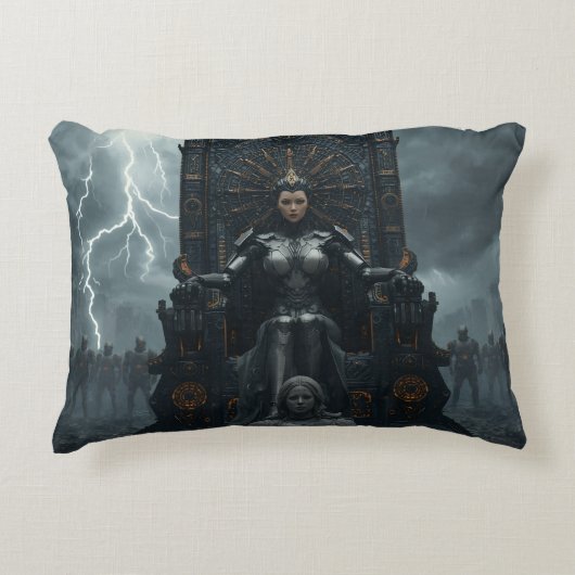 Rise of the AI Empress: Sci fi Cyberpunk Pillow アクセントクッション (正面)