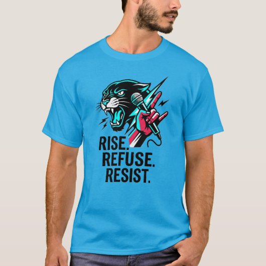 Rise Refuse Resist Panther Rebel Voice Streetwear Tシャツ (正面)