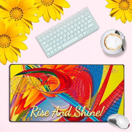 Rise & Shineモチベーション上昇トロピック抽象芸術 デスクマット
