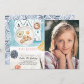 Rise & Shine Brunch Waterカラー子供の誕生日写真 招待状 (正面/裏面)