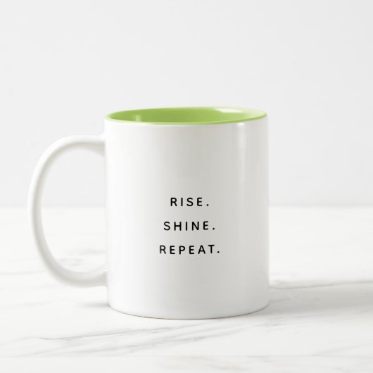 Rise Shine Repeat タイポグラフィ モダン ツートン マグカップ (左)