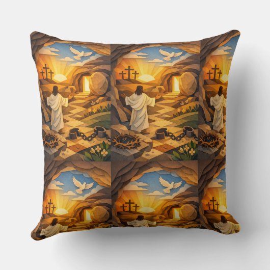Risen Jesus Empty Tomb 3D Papercut Easter クッション (裏面)