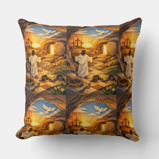 Risen Jesus Empty Tomb 3D Papercut Easter クッション (正面)