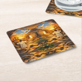 Risen Jesus Empty Tomb 3D Papercut Easter スクエアペーパーコースター (アングル)