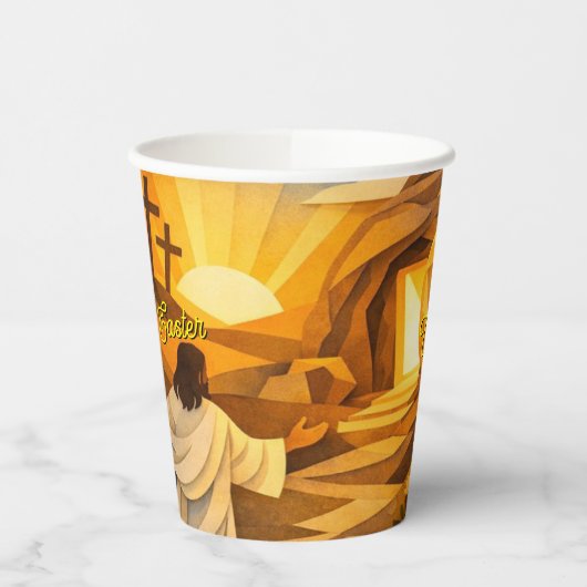 Risen Jesus Empty Tomb 3D Papercut Easter  紙コップ (左)