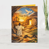 Risen Jesus Empty Tomb 3D Papercut Easter Card カード (正面)
