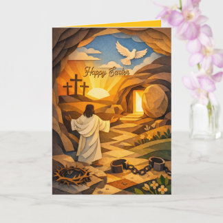 Risen Jesus Empty Tomb 3D Papercut Easter Card カード