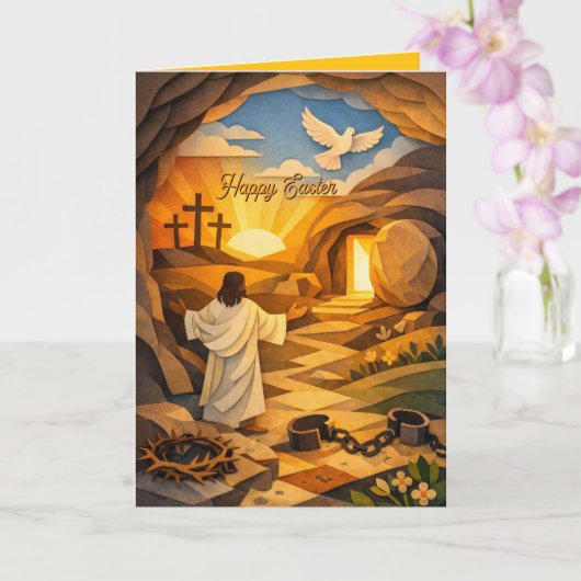 Risen Jesus Empty Tomb 3D Papercut Easter Card カード (蘭)