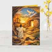 Risen Jesus Empty Tomb 3D Papercut Easter Card カード (黄色い花)