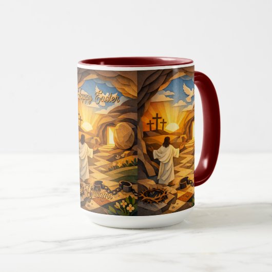 Risen Jesus Empty Tomb 3D Papercut Easter Combo マグカップ (正面右)