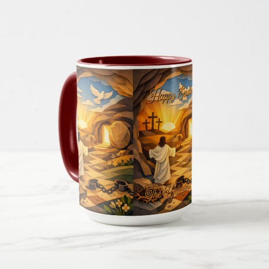 Risen Jesus Empty Tomb 3D Papercut Easter Combo マグカップ (正面左)