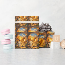 Risen Jesus Empty Tomb 3D Papercut Easter Gift ラッピングペーパー