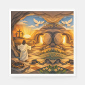 Risen Jesus Empty Tomb 3D Papercut Easter Paper スタンダードランチョンナプキン (正面)