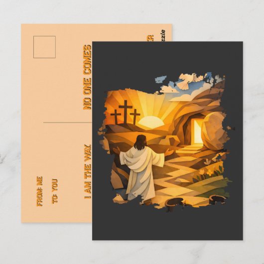 Risen Jesus Empty Tomb 3D Papercut Easter Postcard ポストカード (正面/裏面)
