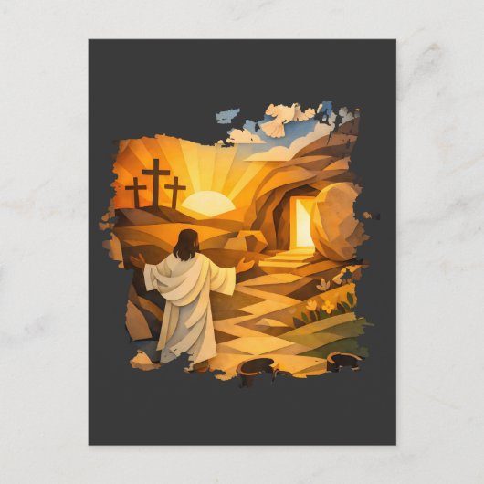 Risen Jesus Empty Tomb 3D Papercut Easter Postcard ポストカード (正面)