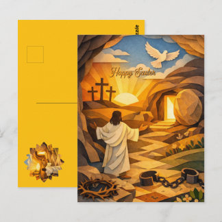 Risen Jesus Empty Tomb 3D Papercut Easter Postcard ポストカード