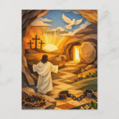 Risen Jesus Empty Tomb 3D Papercut Easter Postcard ポストカード (正面)