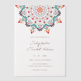 Rising Boho Indian Fusion Floral Mandala Wedding ベラム紙招待状