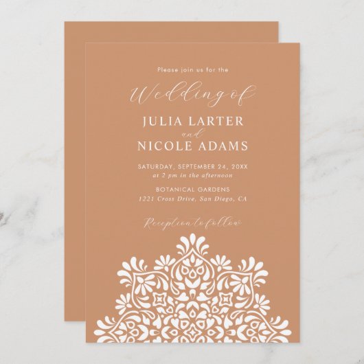 Rising Boho Indian Fusion Floral Mandala Wedding 招待状 (正面/裏面)