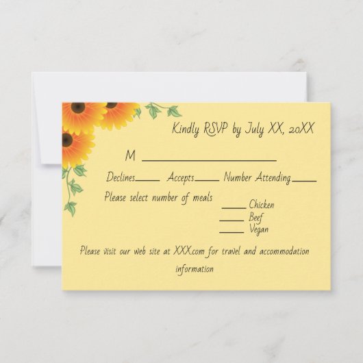 Rising Sunflower Response Card 出欠カード (正面)