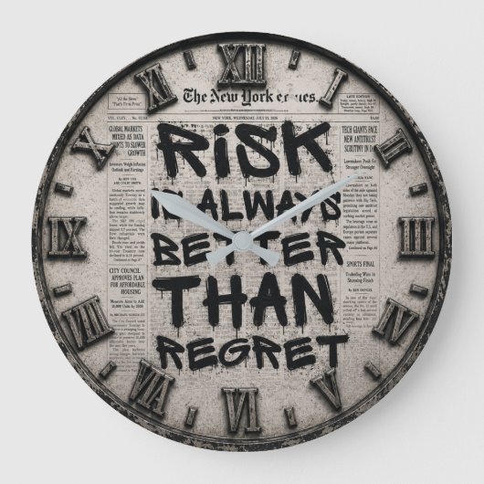 Risk Is Always Better Than Regret Motivational ラージ壁時計 (正面)