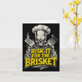 Risk It For The Brisket Funny Bbq Lovers Grill Smo カード (黄色い花)