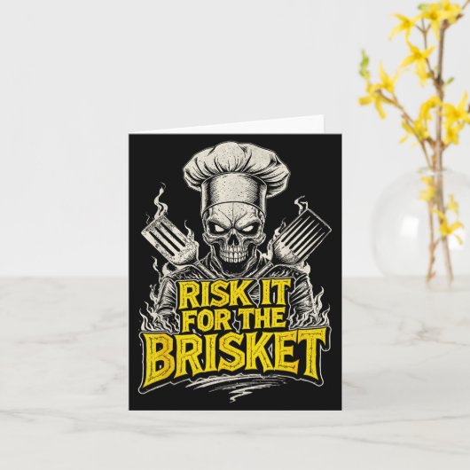 Risk It For The Brisket Funny Bbq Lovers Grill Smo カード (黄色い花)