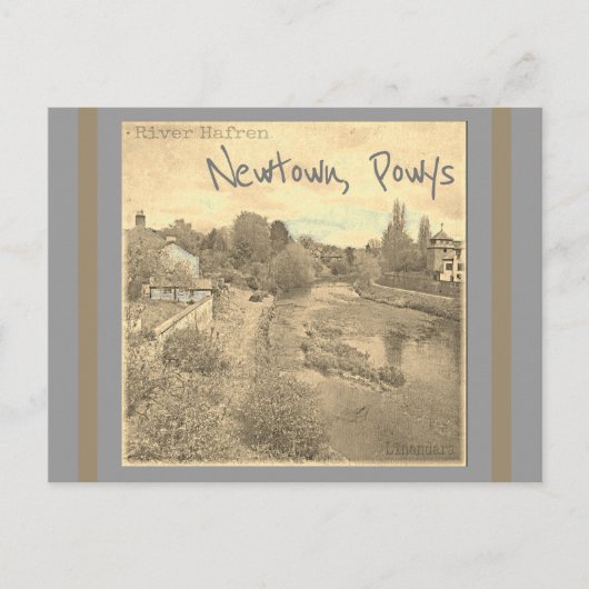 River Hfren Severn in Newtown, Powys Sepia ポストカード (正面)