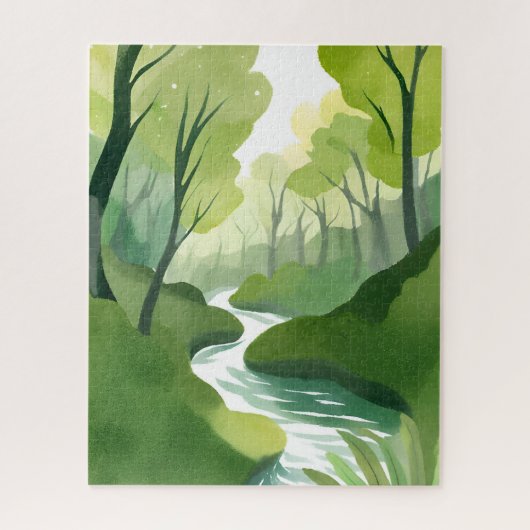 River of Green | 水彩画の森の風景 ジグソーパズル (縦)