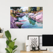 River of Tanara Watercolor Landscape Art Print ポスター (ホームオフィス)