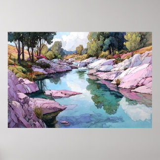 River of Tanara Watercolor Landscape Art Print ポスター