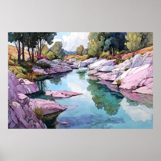 River of Tanara Watercolor Landscape Art Print ポスター (正面)