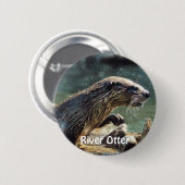 River Otter Animal-lover's Wildlife Photo 缶バッジ (正面&裏面)