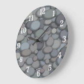River Pebbles with White Numbers ラージ壁時計 (傾斜)