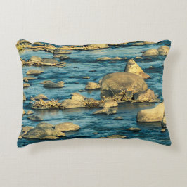 River rocks on the water with sunlight scenery アクセントクッション