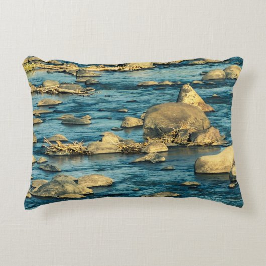 River rocks on the water with sunlight scenery アクセントクッション (正面)