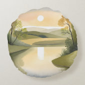 River Sunrise | Watercolor Yellow ラウンドクッション (裏面)