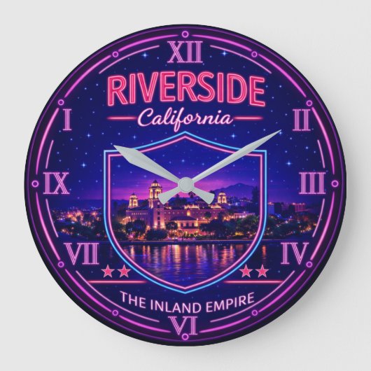 Riverside California Skyline ラージ壁時計 (正面)