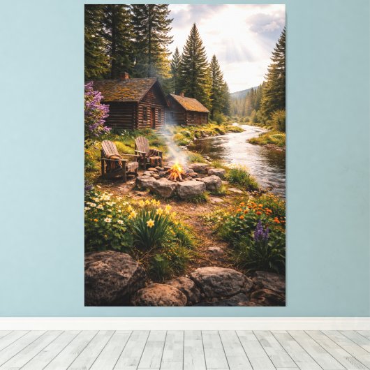 Riverside Serenity – Cinematic Cabin Canvas Print キャンバスプリント (インサイチュ (ウッドフロア))