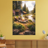 Riverside Serenity – Cinematic Cabin Canvas Print キャンバスプリント (インサイチュ (リビング))