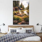 Riverside Serenity – Cinematic Cabin Canvas Print キャンバスプリント (インサイチュ (寝室))